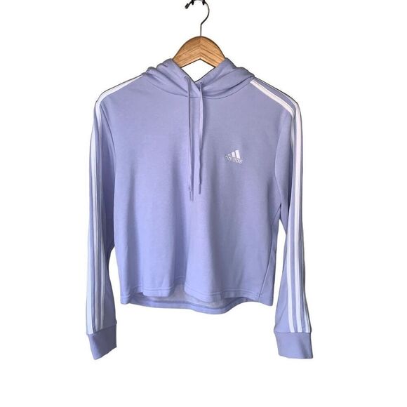Adidas Lilac & White Essentials 3 Stripped Cropped Hooded Sweatshirt - Picture 4 of 12